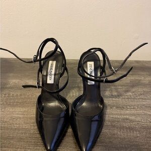 Steve Madden Black Patent Pointed Toe Wrap Heels
